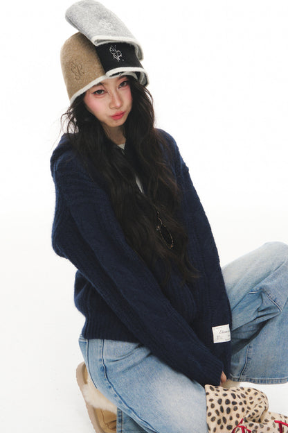 Completo cardigan a maglia a trecce
