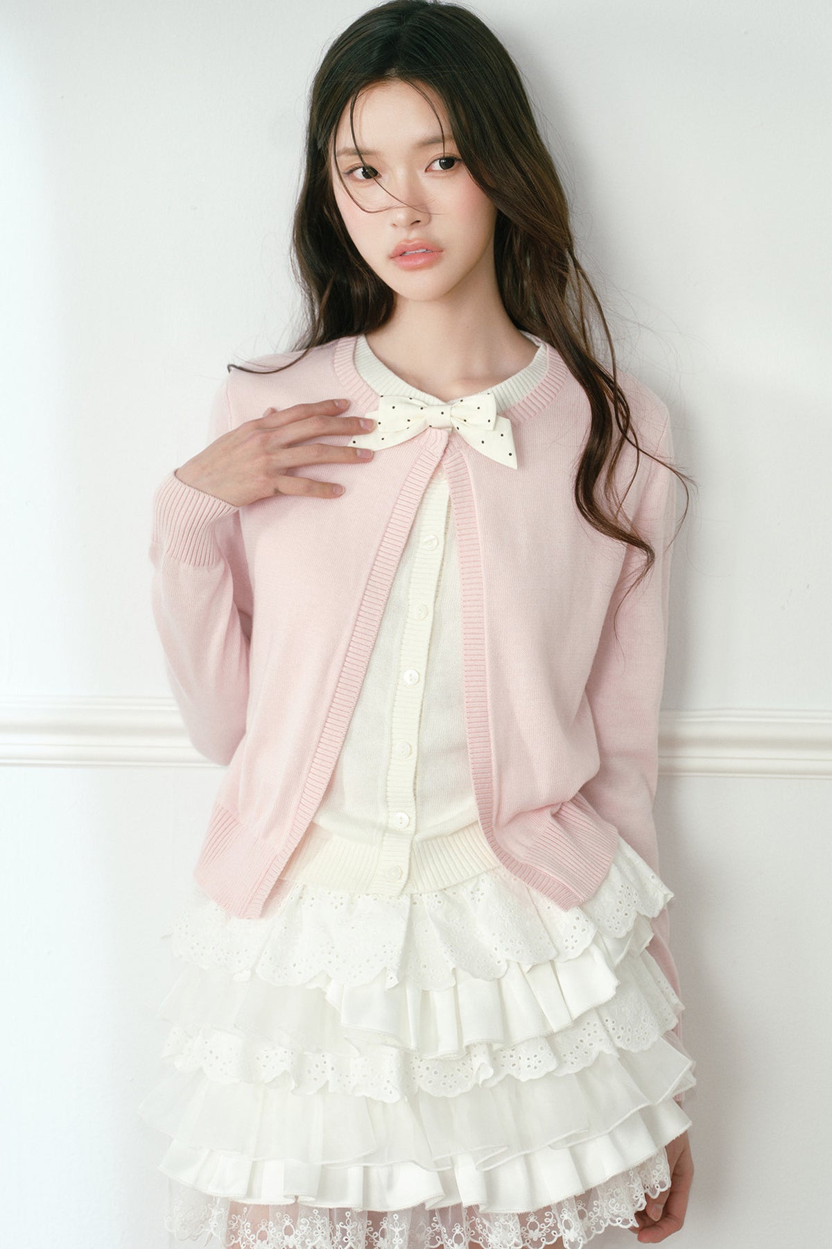 Polka Dot Bow Knit Cardigan