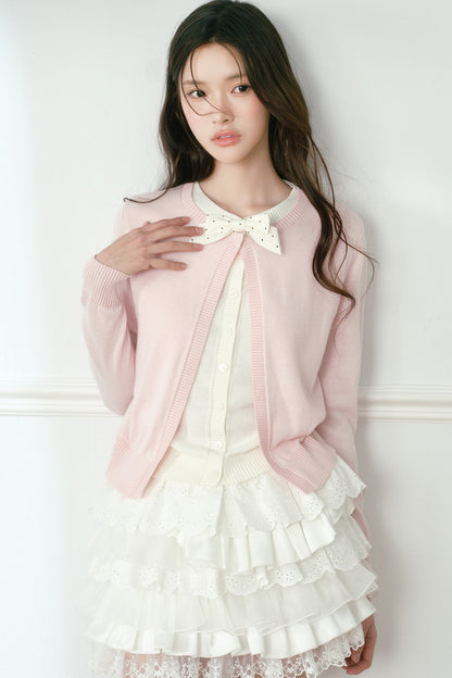 Polka Dot Bow Knit Cardigan