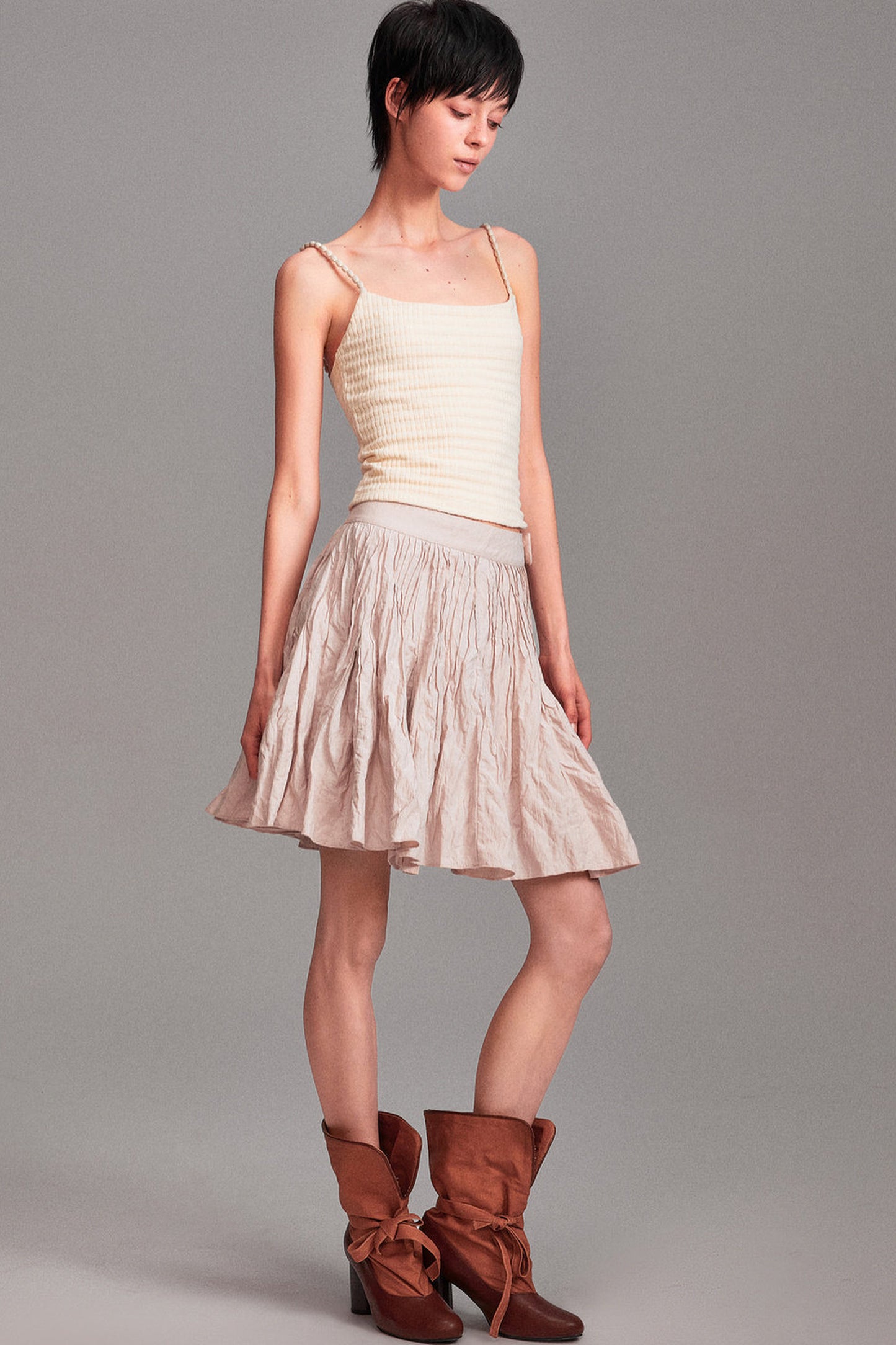 Memory Metallic Wire Crinkled A-Line Skirt