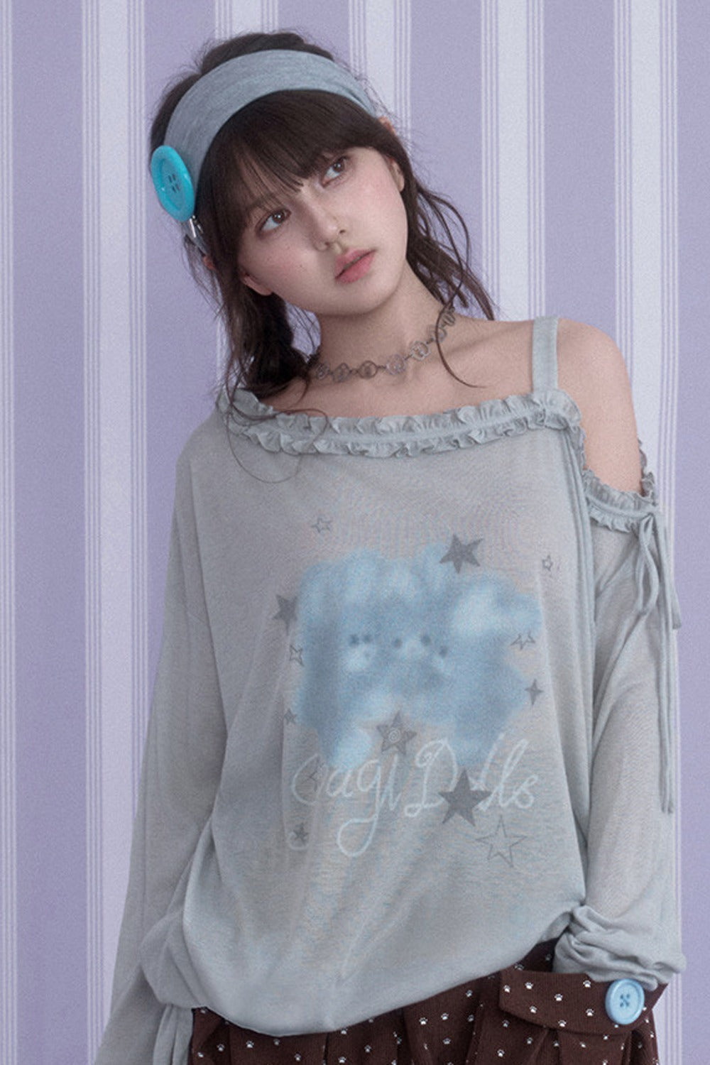 Hazy Bunny Off-Shoulder T-Shirt