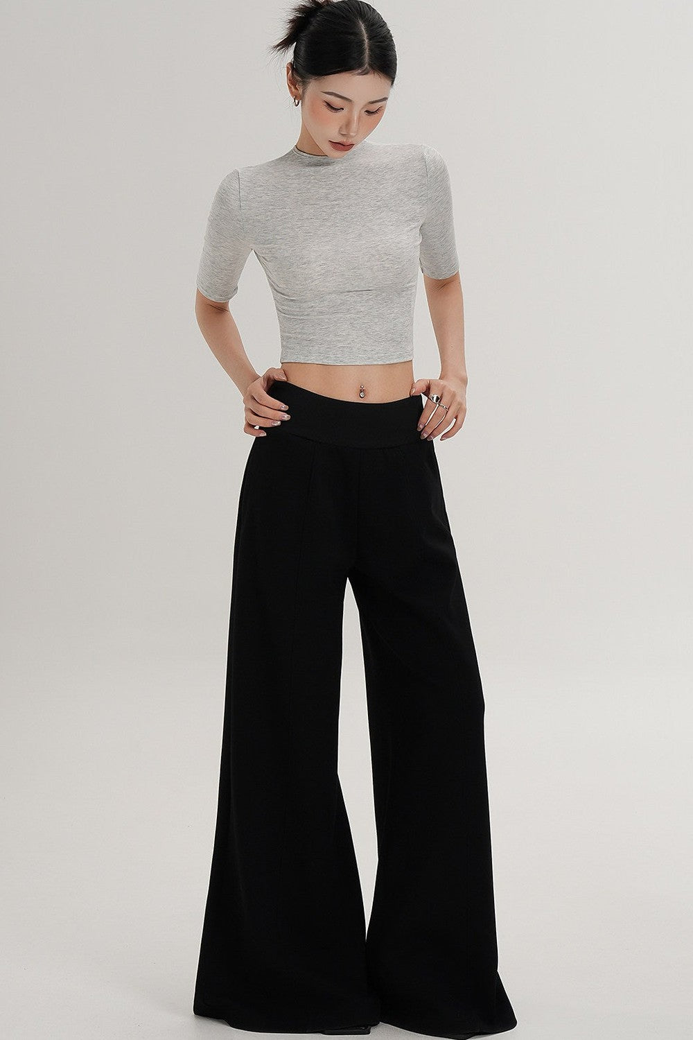 Cropped High Neck Short Sleeve Top
