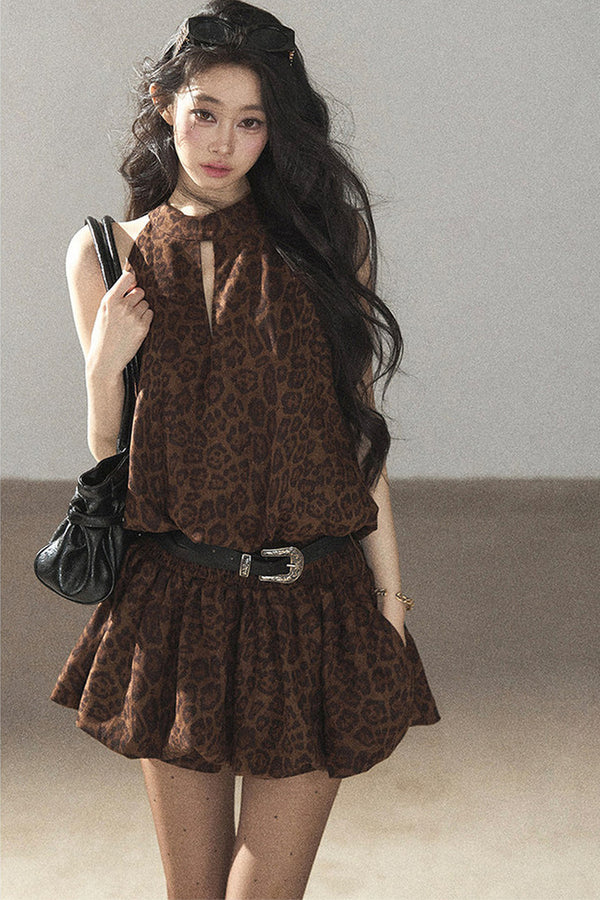 Leopard Print Dress and Leggings Set