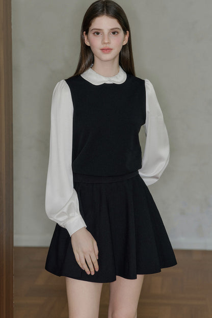 Black High-Waisted Cotton Knit A-Line Skirt