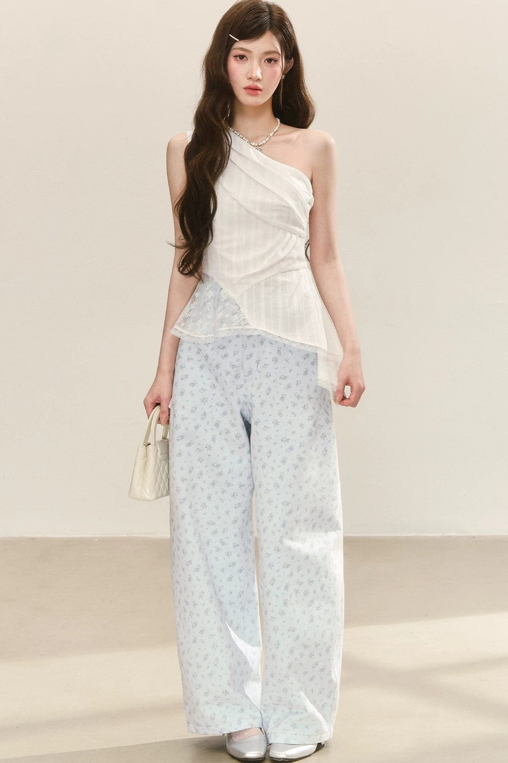 Pantalon Large Bleu Preppy