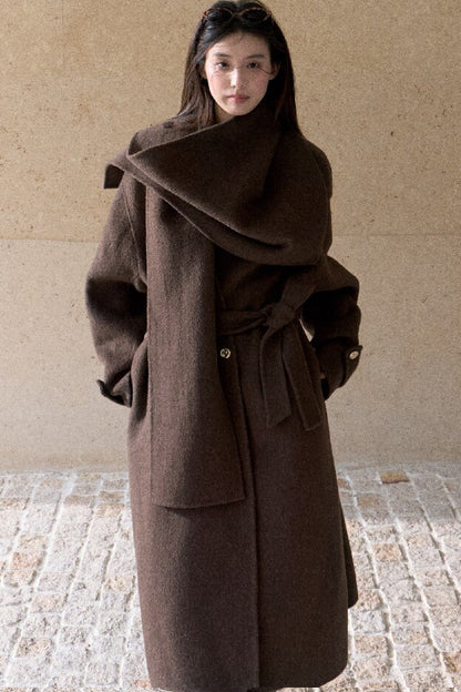 Double-Sided Wool Scarf Collar Coat