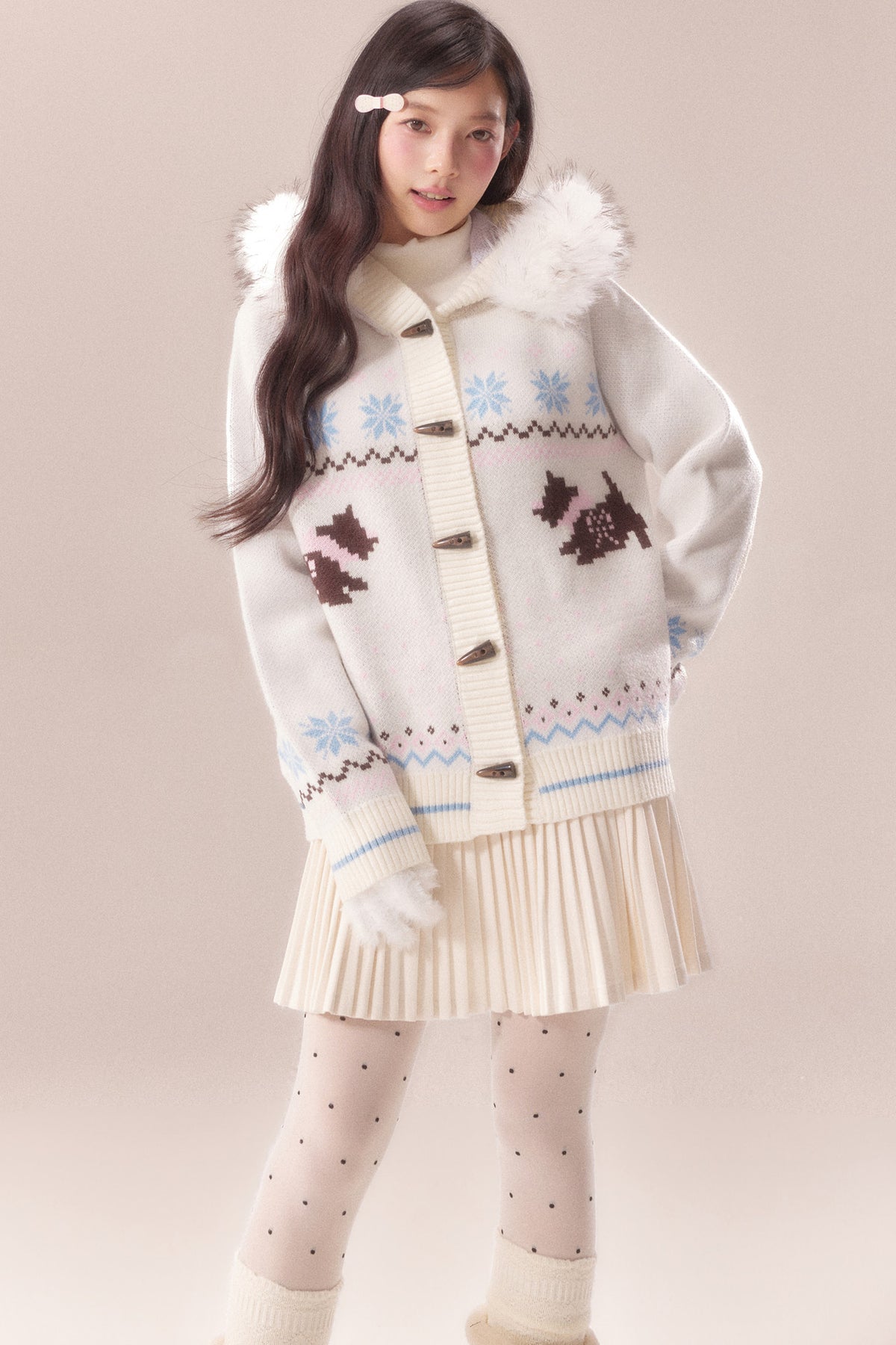 Cárdigan Fair Isle con cuello de pelo de perro