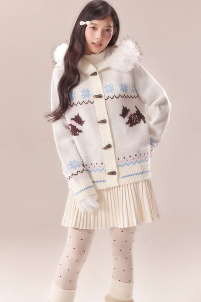 Cárdigan Fair Isle con cuello de pelo de perro