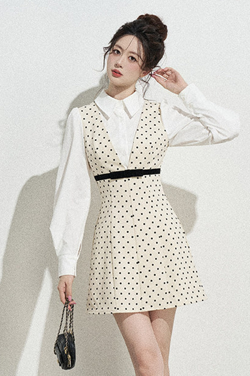 Polka Dot Shirt Collar A-Line Dress