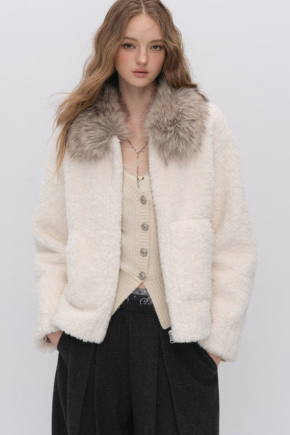 Micro-Loose Fur Collar Faux Fur Jacket