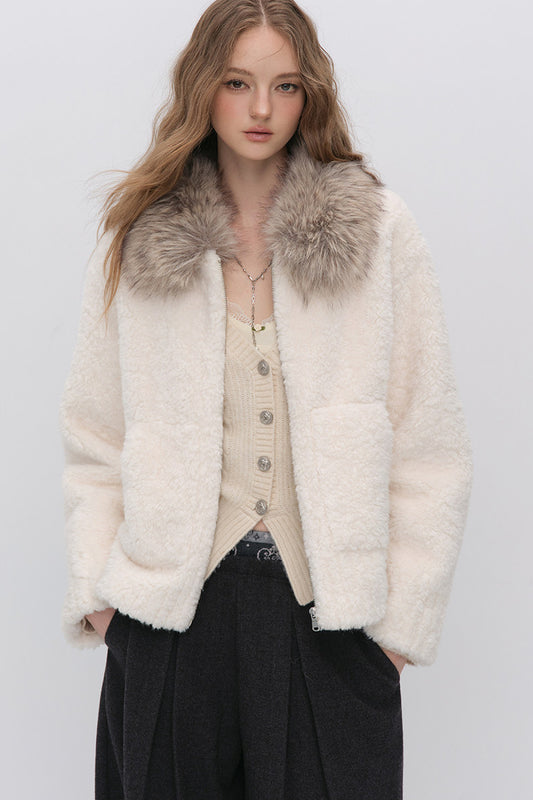 Micro-Loose Fur Collar Faux Fur Jacket