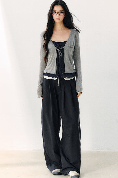 Double-Layer Ruffle Top And Cardigan Set-Up