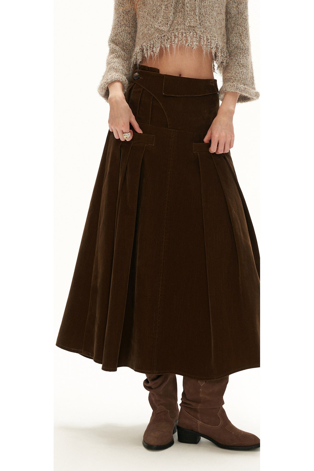 Jupe trapèze taille haute en velours