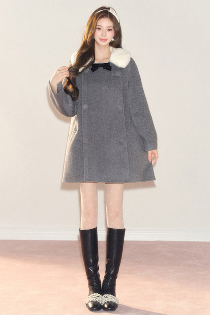Manteau en laine avec nœud en velours