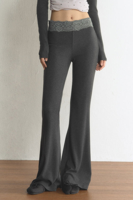 High-Waisted Lace Waistband Flared Pants