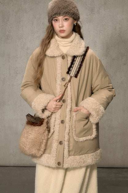 Long Plush Collar Down Jacket