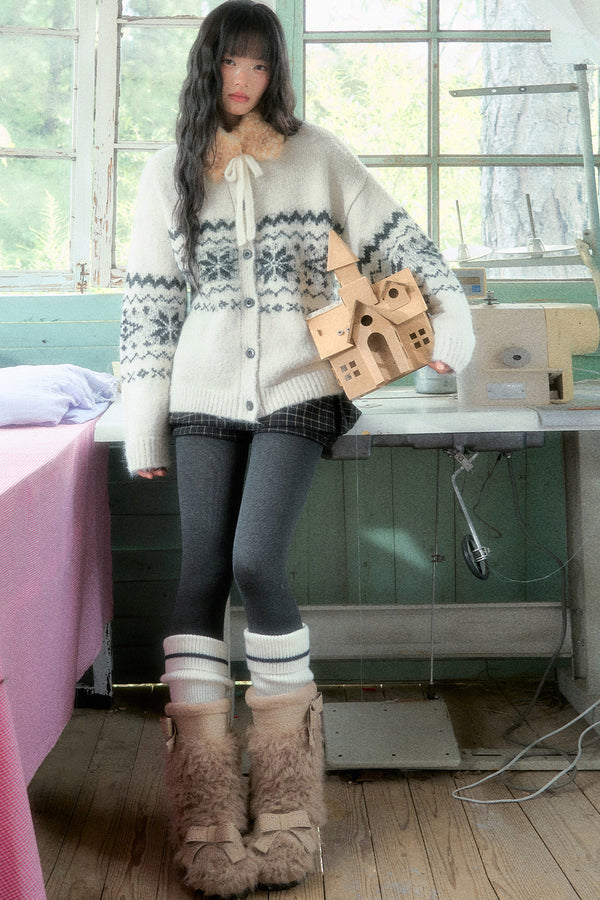 Fair Isle Snowflake Jacquard Knit Cardigan Jacket