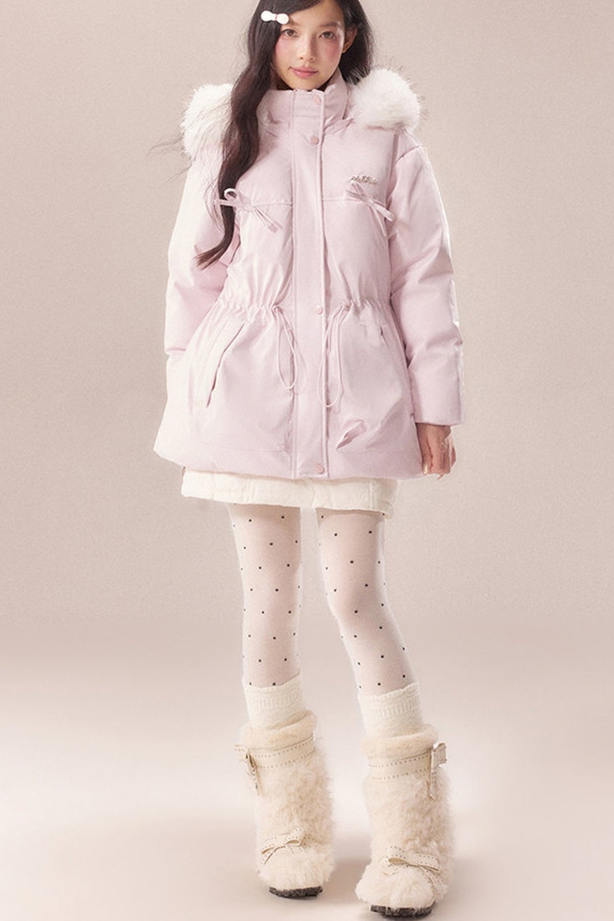 Mid-Length Fur Collar Goose Down Jacket
