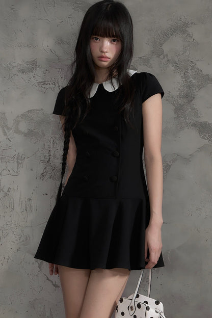 Double-Breasted Doll Collar A-Line Dress