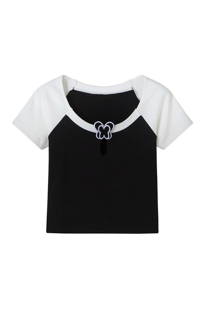Butterfly Hollow-Out Color-Block Top