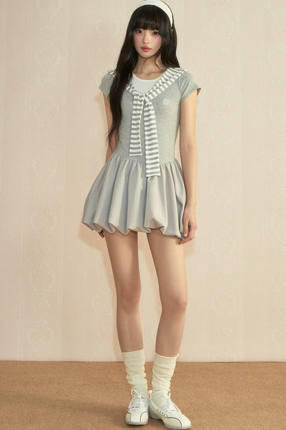 Gray Navy Collar Wrap Dress