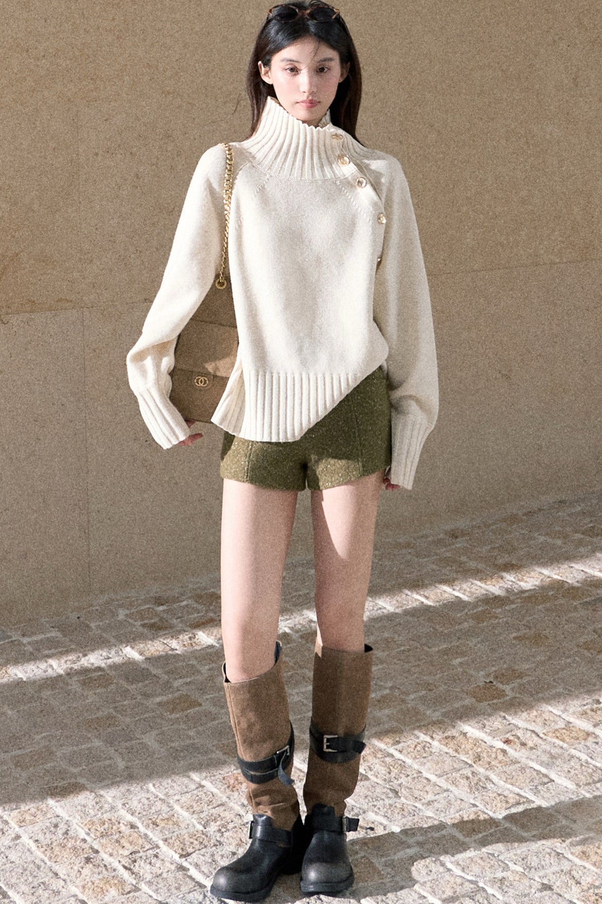 All-Wool Turtleneck Raglan Sweater