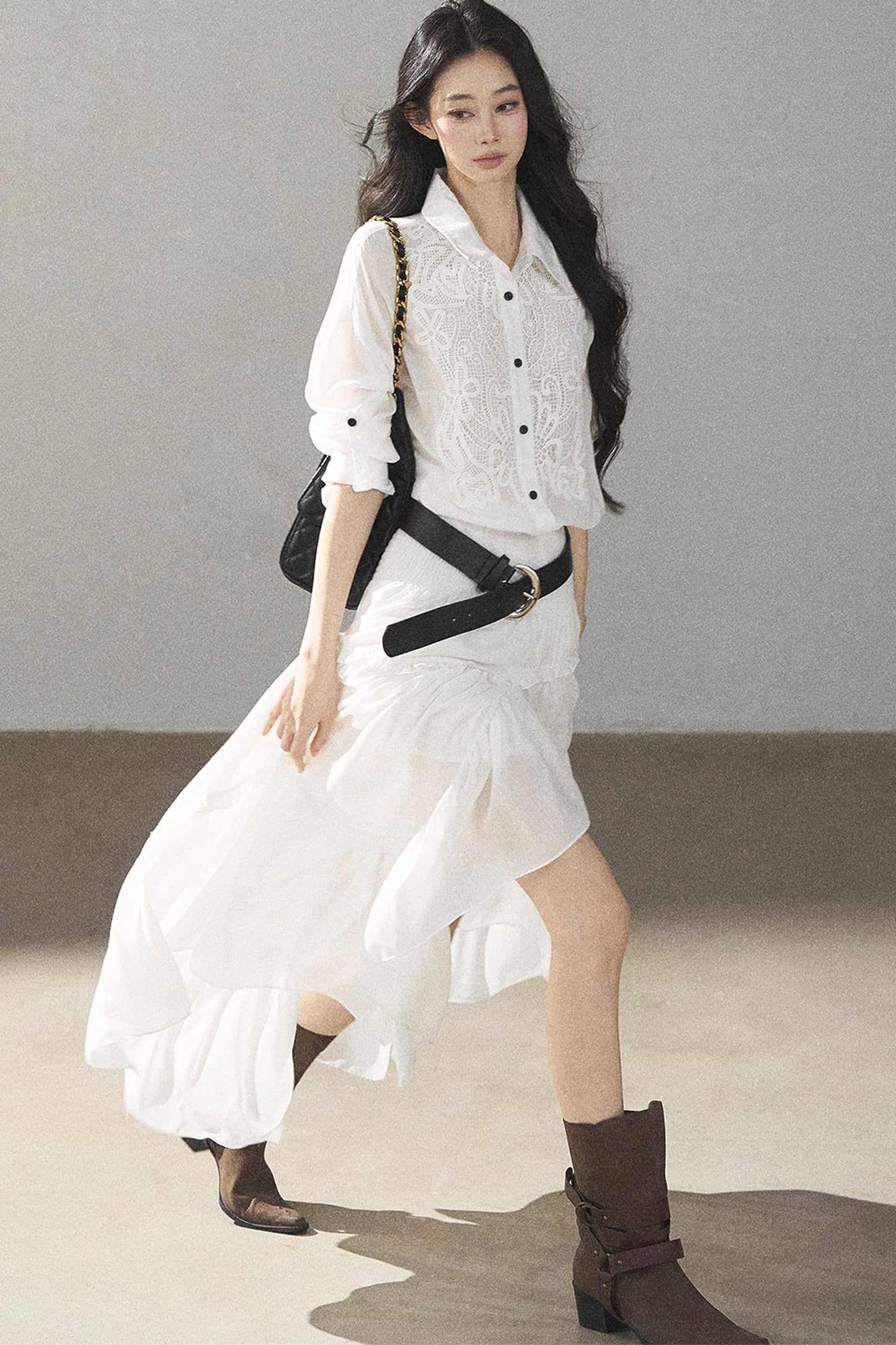 White Lace Shirt Dress