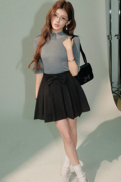 Bowknot Lyocell Pleated Skirt With Top Set-Up