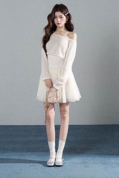 French Hollow-Out Lace Off-Shoulder Dress