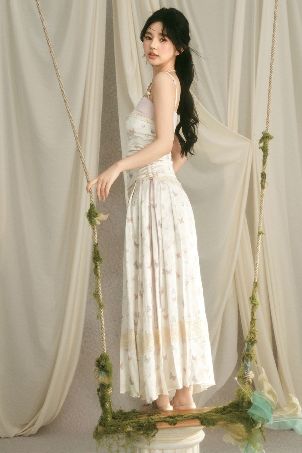 Butterfly Embroidered Cami, Mamian Skirt and Top Set-Up
