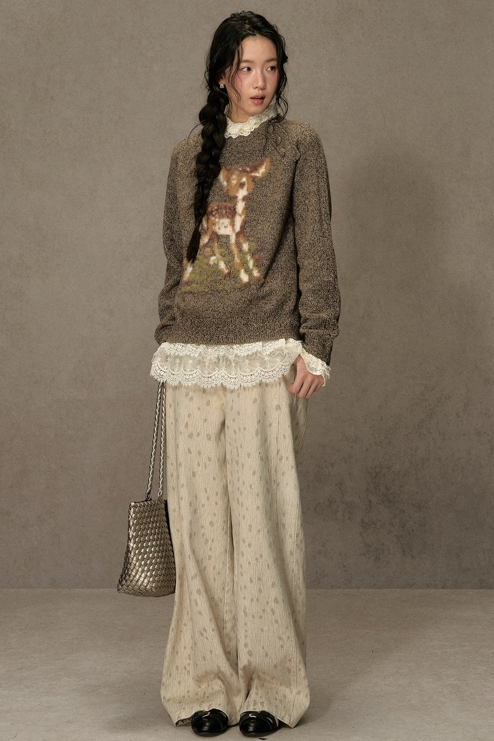 Deer Jacquard Pullover Sweater