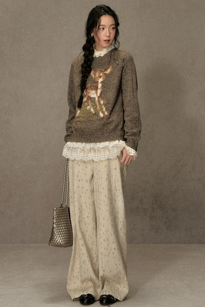 Deer Jacquard Pullover Sweater