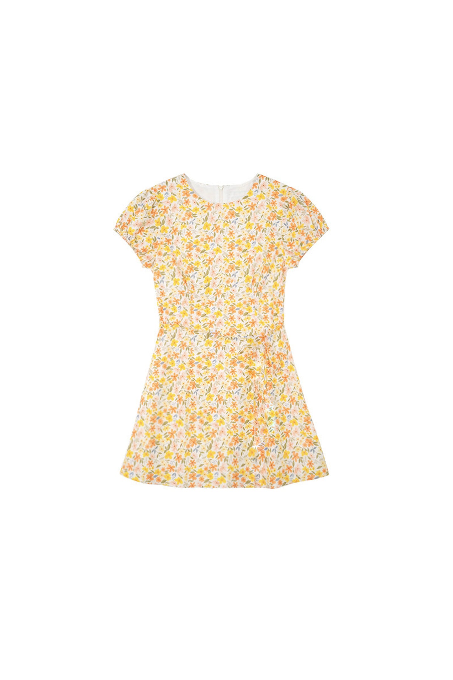 Warm Floral Puff Sleeve Dress