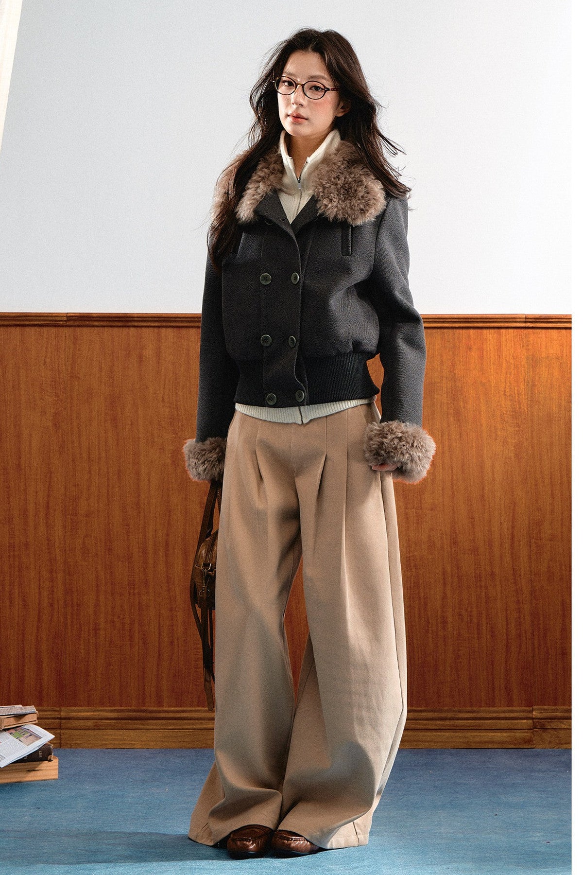Double-Breasted Plush Fringe Jacket