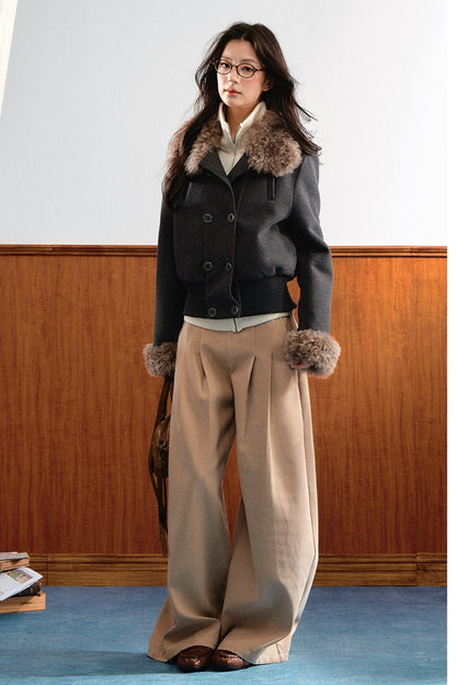Double-Breasted Plush Fringe Jacket