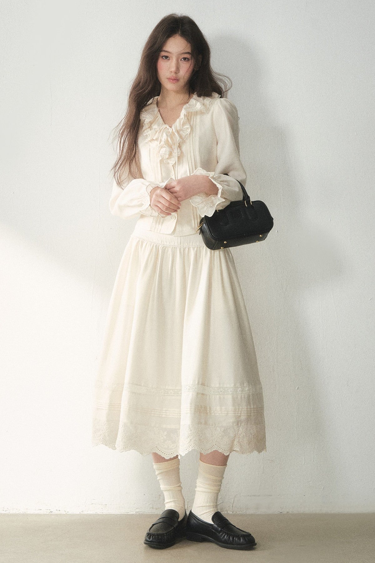 Ruffled Lyocell Shirt and Skirt Set-Up