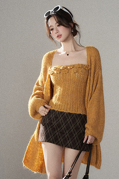 High-Waisted Woolen Plaid Skirt