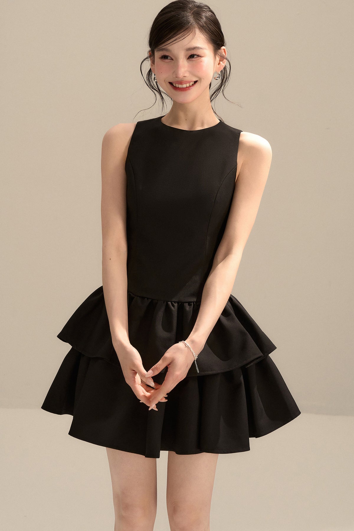 Black Sleeveless Puffy Tank Dress