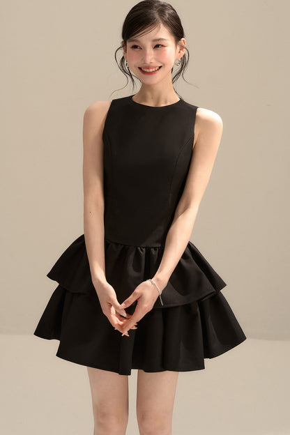 Black Sleeveless Puffy Tank Dress
