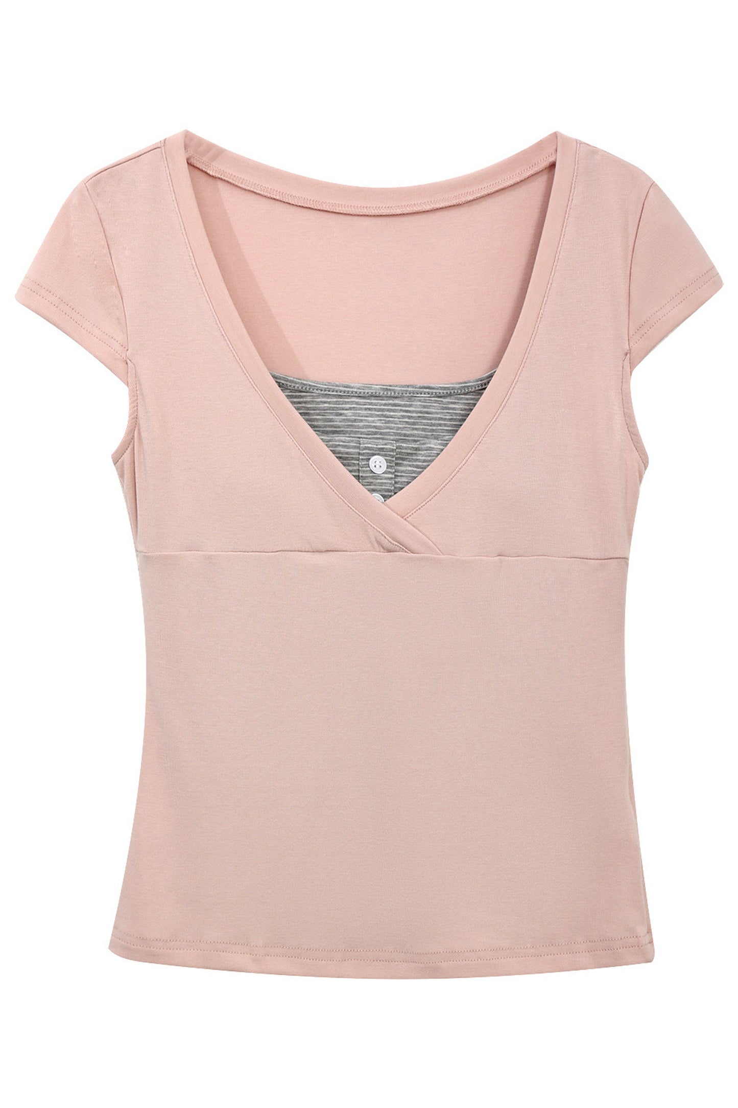 Rosa V-Ausschnitt-Top im Lagenlook und gestreiftes Camisole-Set
