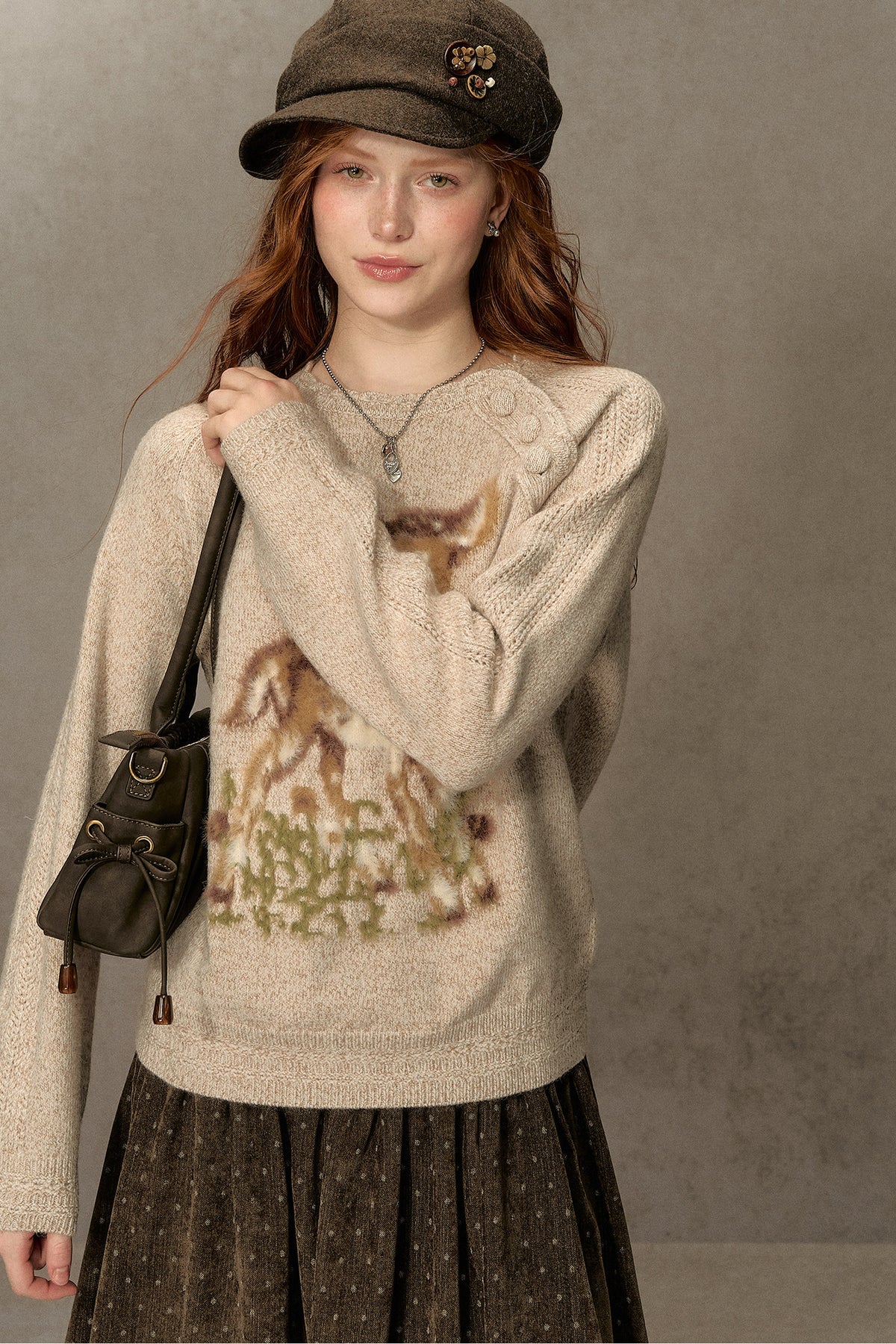 Deer Jacquard Pullover Sweater
