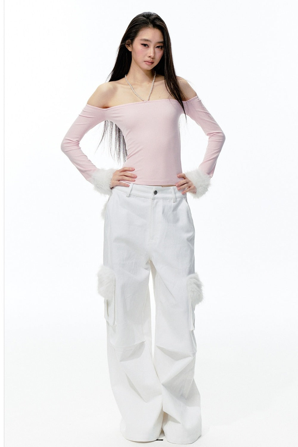 Pearl Halter Detachable Fur Knit Top