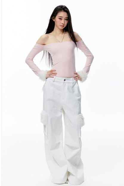 Pearl Halter Detachable Fur Knit Top