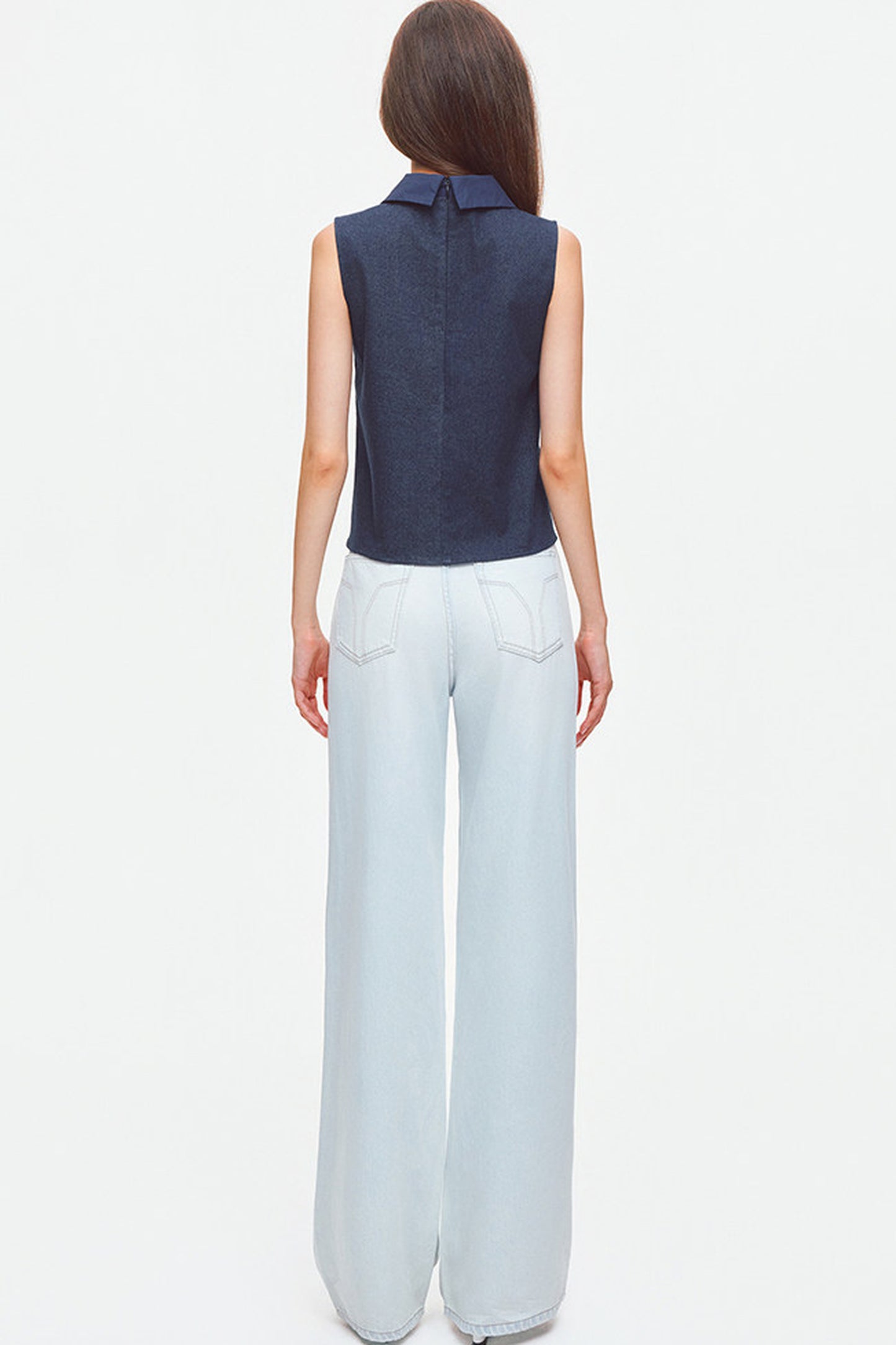Layered-Look Polo Collar Sleeveless Top