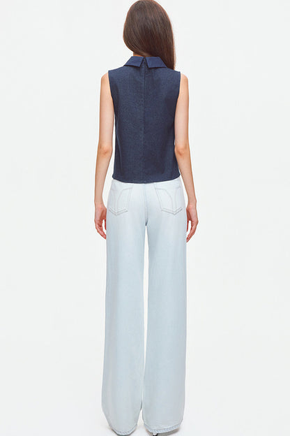 Layered-Look Polo Collar Sleeveless Top