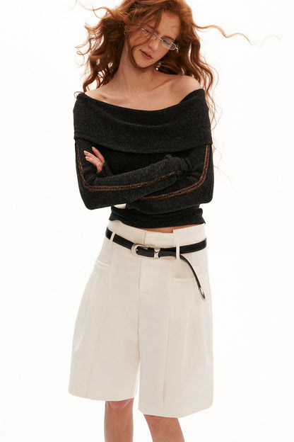 Off-Shoulder Long-Sleeve Cowl T-Shirt