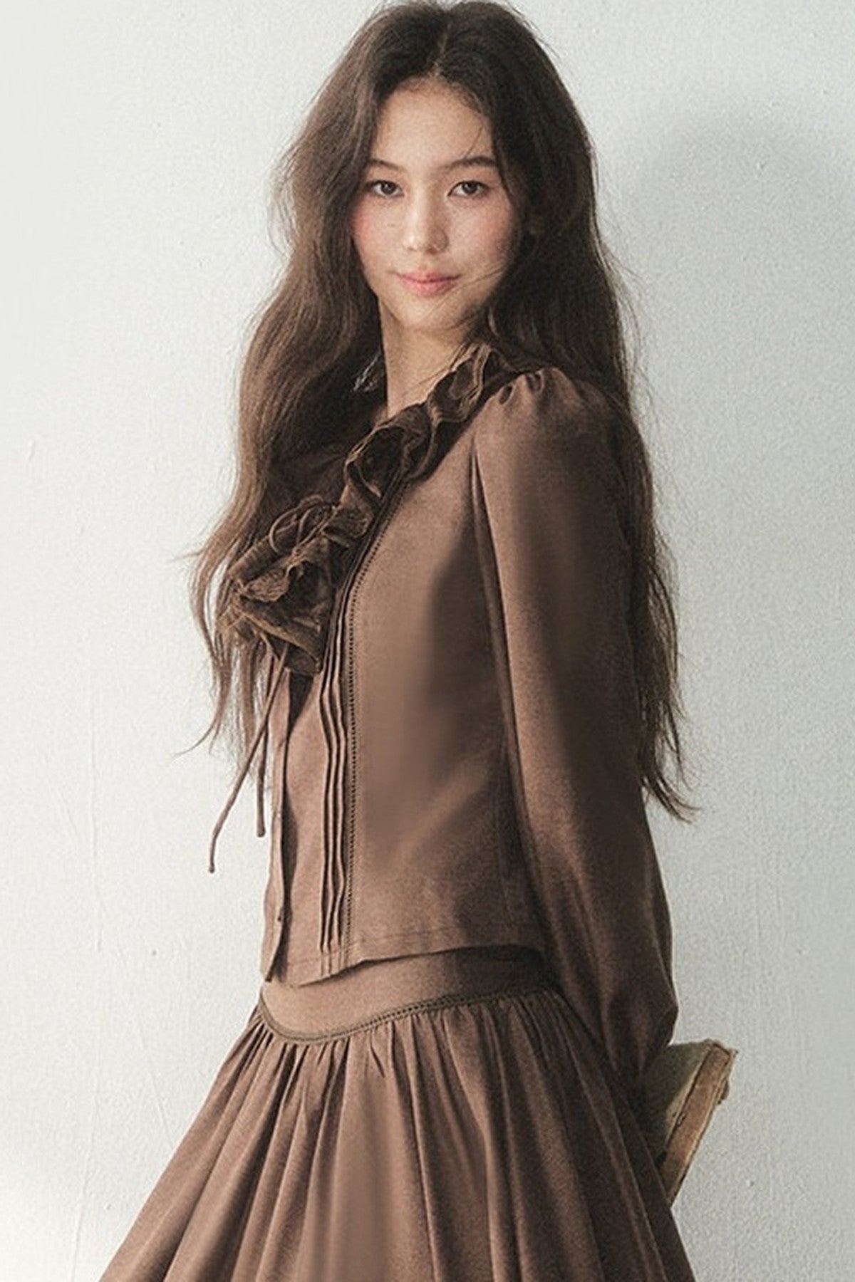 Ruffled Lyocell Shirt and Skirt Set-Up