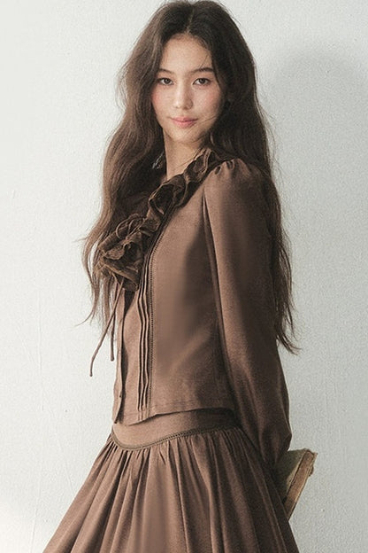 Ruffled Lyocell Shirt and Skirt Set-Up
