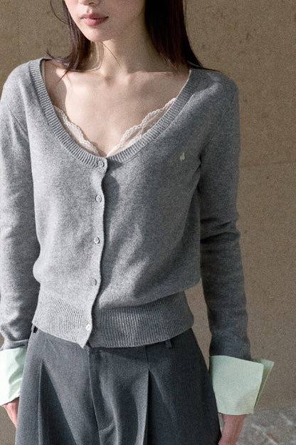Large U-Neck Knit Cardigan