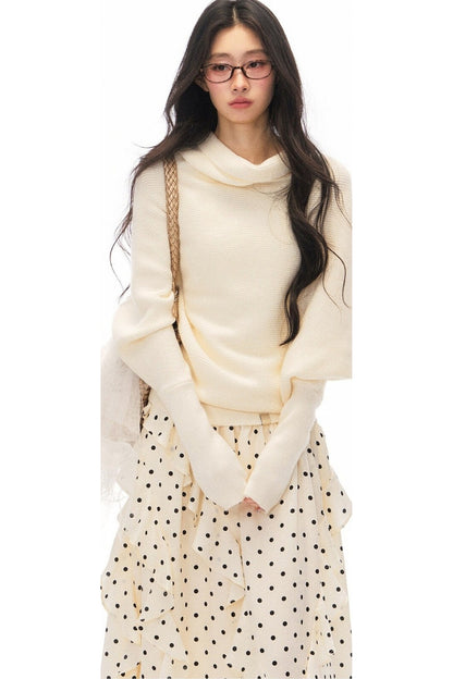 Batwing Knit Top and Polka Long Skirt Set-Up